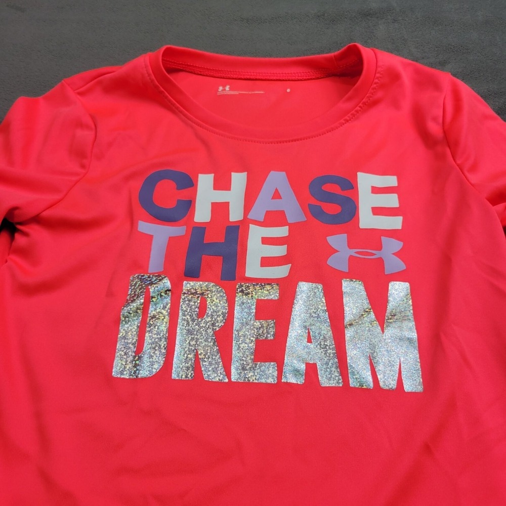 Under Armour Girls Red "Chase The Dream" Long Sleeve Shirt Size 6 Polyester...